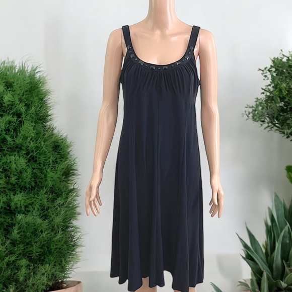 Rena Rowan Black Jewel Neckline Jersey Sleeveless Dress - Picture 8 of 16